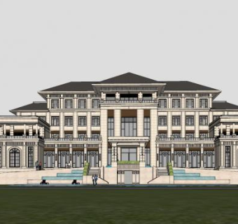 新古典酒店会所设计SU模型下载_sketchup草图大师SKP模型