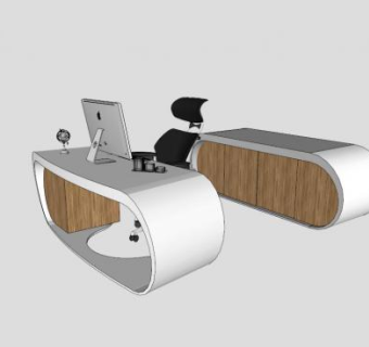 现代创意木办公桌椅模型下载_sketchup草图大师SKP模型