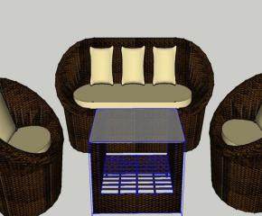 编织藤椅沙发茶几套装SU模型下载_sketchup草图大师SKP模型