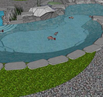 花园水池鱼池庭院SU模型下载_sketchup草图大师SKP模型