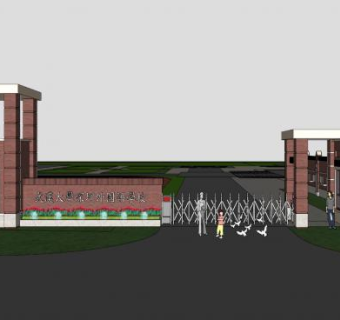 大门围墙SU模型下载_sketchup草图大师SKP模型