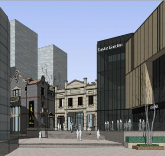 海派风格商业街SU模型下载_sketchup草图大师SKP模型