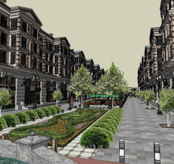 欧式商业街SU模型下载_sketchup草图大师SKP模型