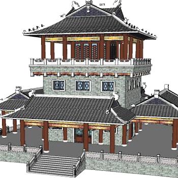 塔中式塔楼古建SU模型下载_sketchup草图大师SKP模型