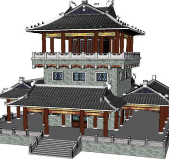 塔中式塔楼古建SU模型下载_sketchup草图大师SKP模型