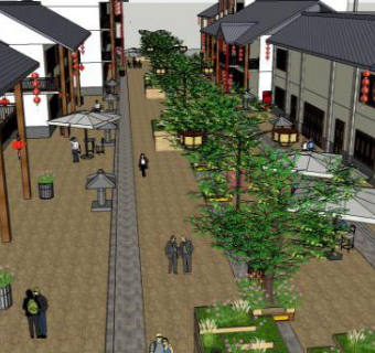 新中式商业街步行街SU模型