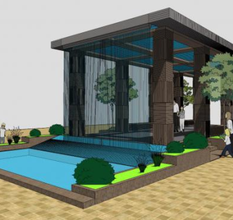 流水玻璃廊架景观SU模型下载_sketchup草图大师SKP模型