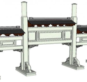 古建大门中式牌坊SU模型下载_sketchup草图大师SKP模型