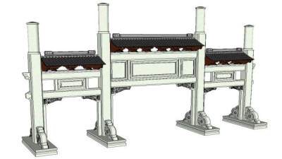 古建大门中式牌坊SU模型下载_sketchup草图大师SKP模型