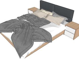 现代床板床<em>实木</em>床模型下载_sketchup草图大师SKP模型