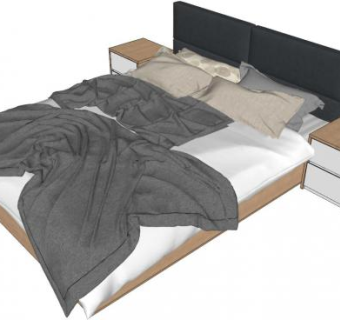 现代床板床实木床模型下载_sketchup草图大师SKP模型