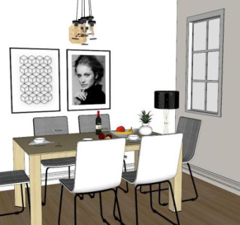 现代家庭餐桌小餐桌椅SU模型下载_sketchup草图大师SKP模型