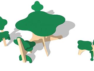 树木主题的儿童桌椅SU模型下载_sketchup草图大师SKP...