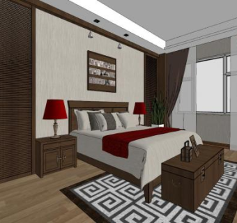 室内家室卧室装修SU模型下载_sketchup草图大师SKP模型