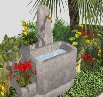 自然式景观水景园林SU模型下载_sketchup草图大师SKP模型