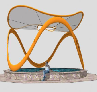 创意水池廊架雨棚遮阳棚SU模型下载_sketchup草图大师SKP模型