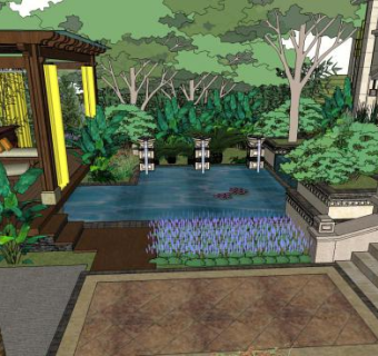 东南亚风格别墅景观SU模型