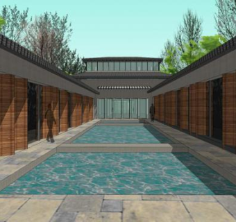 新中式会所建筑住宅设计SU模型下载_sketchup草图大师SKP模型