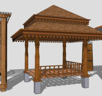 景观亭子东南亚泰式SU模型下载_sketchup草图大师SKP模型