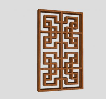 中式窗花隔断屏风SU模型下载_sketchup草图大师SKP模型