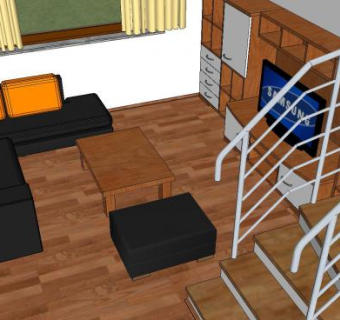 简单欧式别墅室内装修设计SU模型下载_sketchup草图大师SKP模型