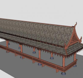 公园亭子休息长廊SU模型下载_sketchup草图大师SKP模型