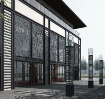 徽派新中式大型商业街徽派住宅精细SU模型