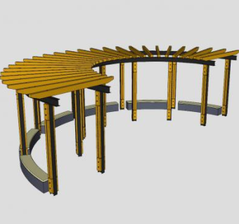 弧形木质廊架SU模型下载_sketchup草图大师SKP模型