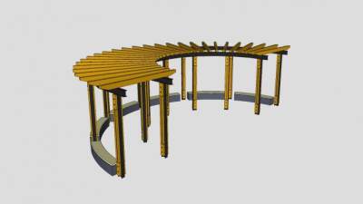 弧形木质廊架SU模型下载_sketchup草图大师SKP模型