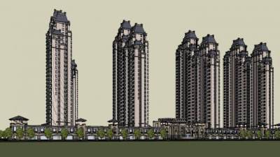 精美高层住宅小区规划高层住宅SU模型下载_sketchup草图大师SKP模型