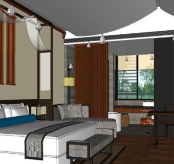 度假酒店客房SU模型下载_sketchup草图大师SKP模型