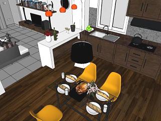 现代风格精美室内客厅餐厅的SU模型下载_sketchup草图大师SKP模型