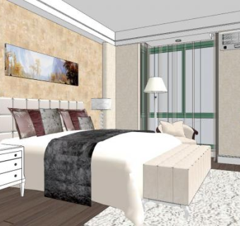 欧美风格主卧室SU模型下载_sketchup草图大师SKP模型