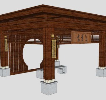中式木亭子凉亭SU模型