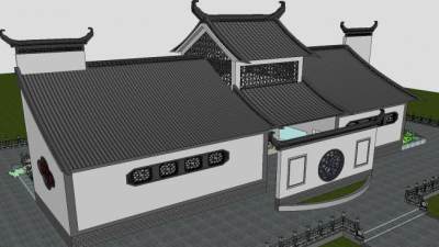 中式建筑公厕洗手间SU模型下载_sketchup草图大师SKP模型