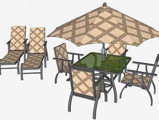 一套户外躺椅 和遮阳<em>伞桌椅</em>SU模型下载_sketchup草图...