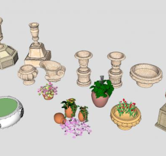花钵花柱景观花盆SU模型下载_sketchup草图大师SKP模型