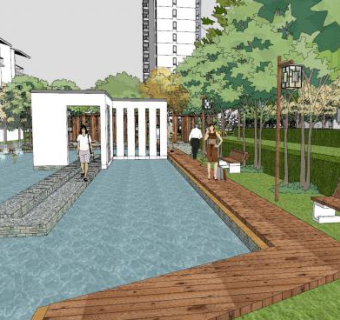 新中式小区庭院景观SU模型