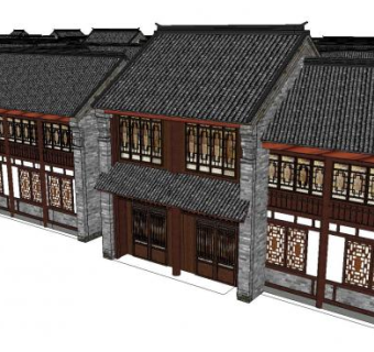 古建商业街SU模型下载_sketchup草图大师SKP模型