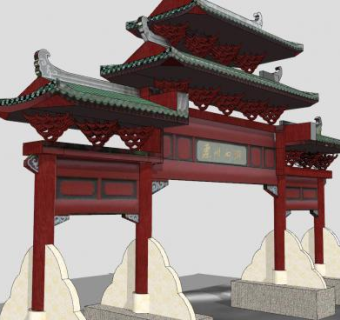 古典惠州西湖大门牌坊SU模型下载_sketchup草图大师SKP模型