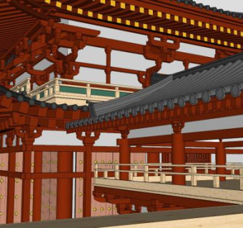 中式廊架古建筑SU模型下载_sketchup草图大师SKP模型