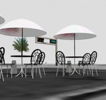 露天桌椅遮阳伞SU模型下载_sketchup草图大师SKP模型