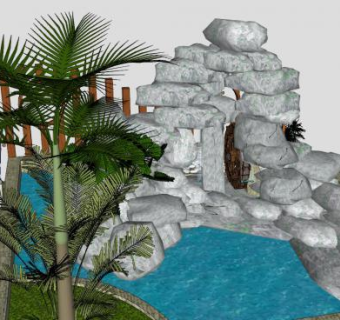 假山池园林景观SU模型下载_sketchup草图大师SKP模型