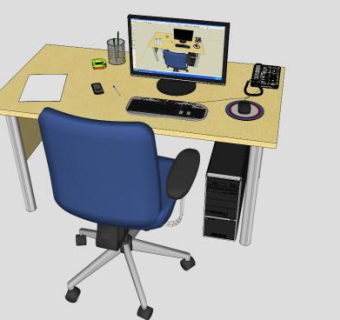 办公用品电脑桌椅电话笔筒等SU模型下载_sketchup草图大师SKP模型