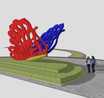 红蓝蝴蝶艺术雕塑SU模型下载_sketchup草图大师SKP模型