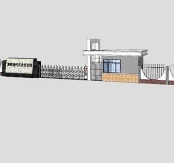 岗亭大门围墙电动门SU模型下载_sketchup草图大师SKP模型