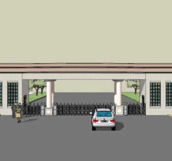 门卫小区入口门卫大门SU模型