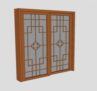 中式风格双开门推拉门SU模型下载_sketchup草图大师SKP模型