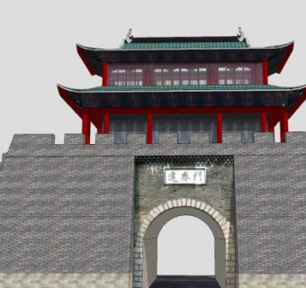 宋代古建筑城墙建春门SU模型下载_sketchup草图大师SKP模型