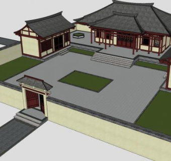 唐氏建筑古建台上庙SU模型下载_sketchup草图大师SKP模型